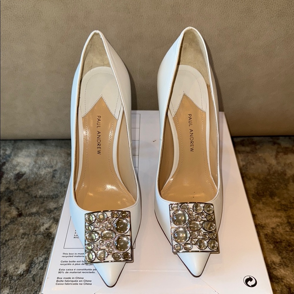 Brand New Paul Andrew Crystal Brooch Leather Stilettos